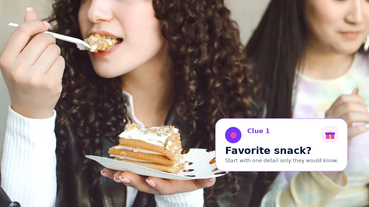 Best friend birthday snack setup with a clue card and favorite cake.
